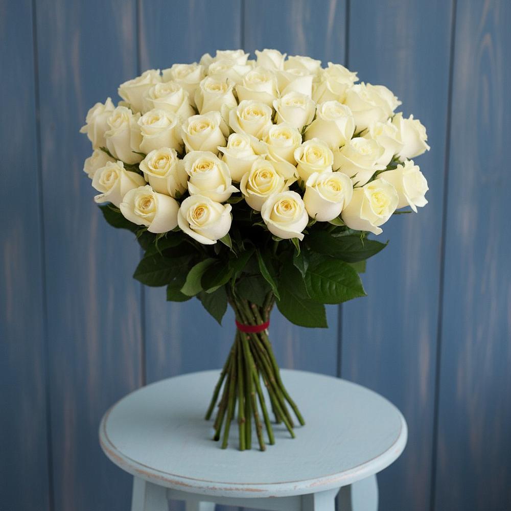 Букет 51 Белая роза Эдлесс Лав в Рождественской Хаве