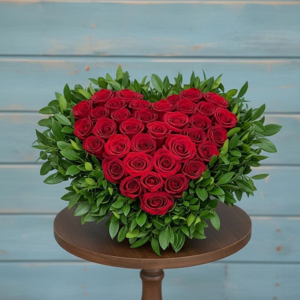 Цветочная композиция из Розы в виде сердца в Рождественской Хаве