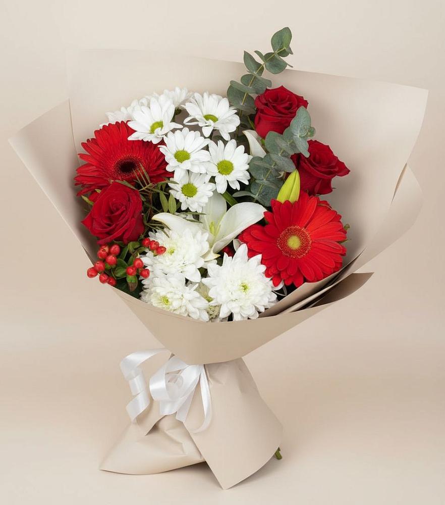 Букет цветов из: Розы, Хризантемы, Герберы и Лилии в Рождественской Хаве