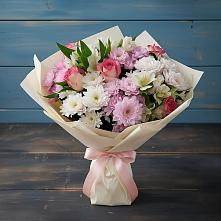 Букет цветов из:  Хризантемы, Альстромерии и Розы в Рождественской Хаве